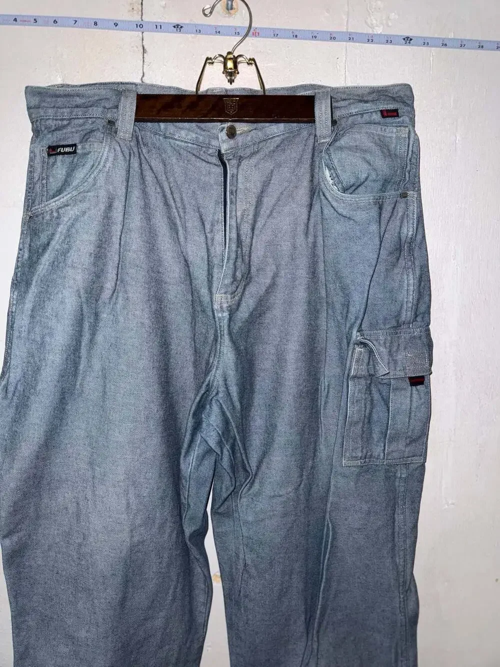 Vintage FUBU The Collection Baggy Carpenter Cargo Denim Jeans Size 42